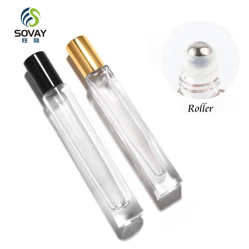 SP30 10ml Glass Roll on Bottles Square Round Matte Black White Transparent Essential Oil Perfume Bottle with Stainless Steel Roller