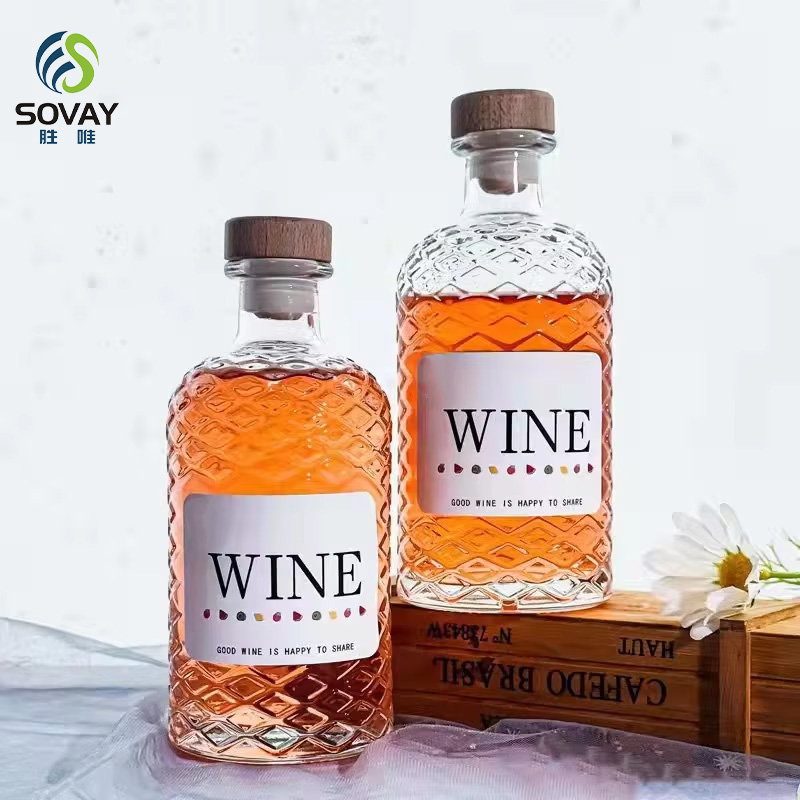 SW131N Custom Label 16oz Glass Liquor Bottle 500ml Wine Whiskey Tequila Wooden Cork-Durable Glass