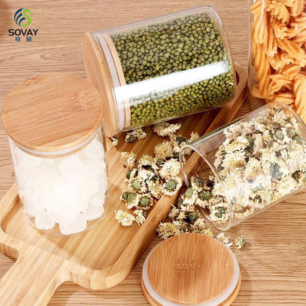 SG05 Borosilicate Glass Jars 2oz 3oz 4oz 5oz 6oz 10oz with Natural Bamboo Lid