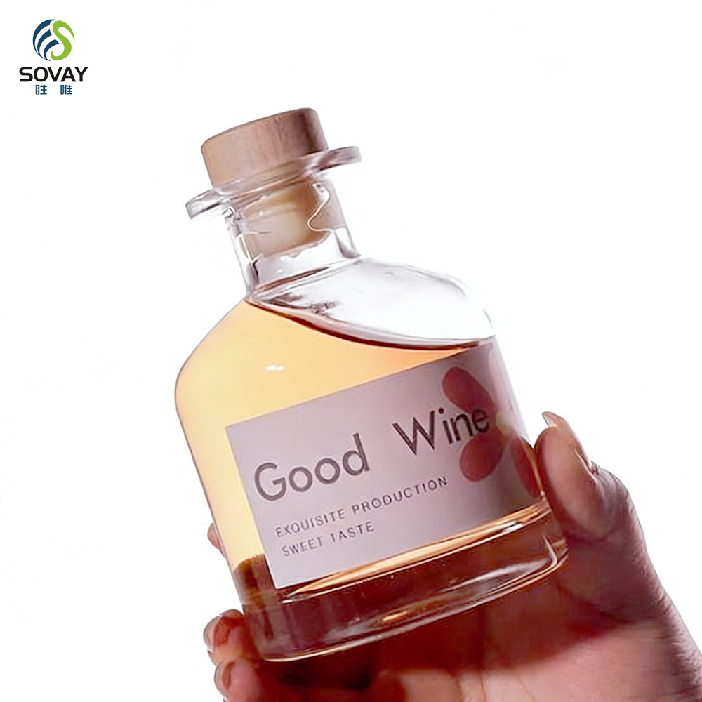 SW141N Free Sample 50ml 100ml 170ml 200ml 250ml Glass Wine Bottle for Juice Vodka Champagne Visky Whisky Liquor Bottle Mini Empty Bottle with Wood Cork