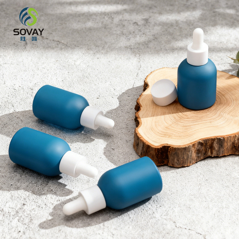SE41N Custom Label Cylinder Blue Essential Oil Bottle 30ml Empty Spray Perfume Oil Bottle Glass with OEM Lids