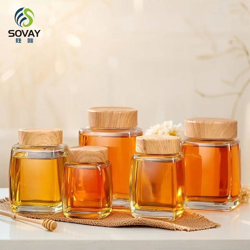 SW46N 0ml 100ml 180ml 280ml 360ml 500ml 750ml Small Square Glass Jam Honey Jars with Lid Glass Storage Pickles Jar for Food