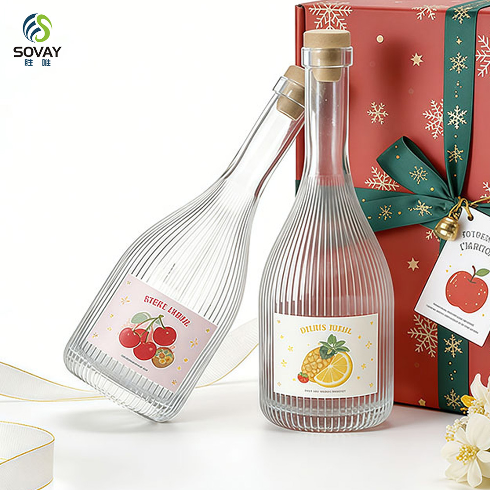 SW137 Factory Direct New Exquisite Craft Crystal Stripes Carved Window Sealing Red Wine Wine Bottles Glass Bottles