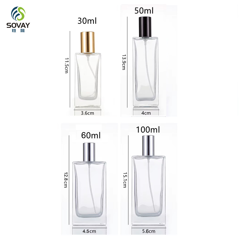 SP45 High Quality Clear Glass Spray Perfume Bottle Thick Bottom Square Empty 30ml 50ml 60ml 100ml Refillable Perfume Atomizer Bottle