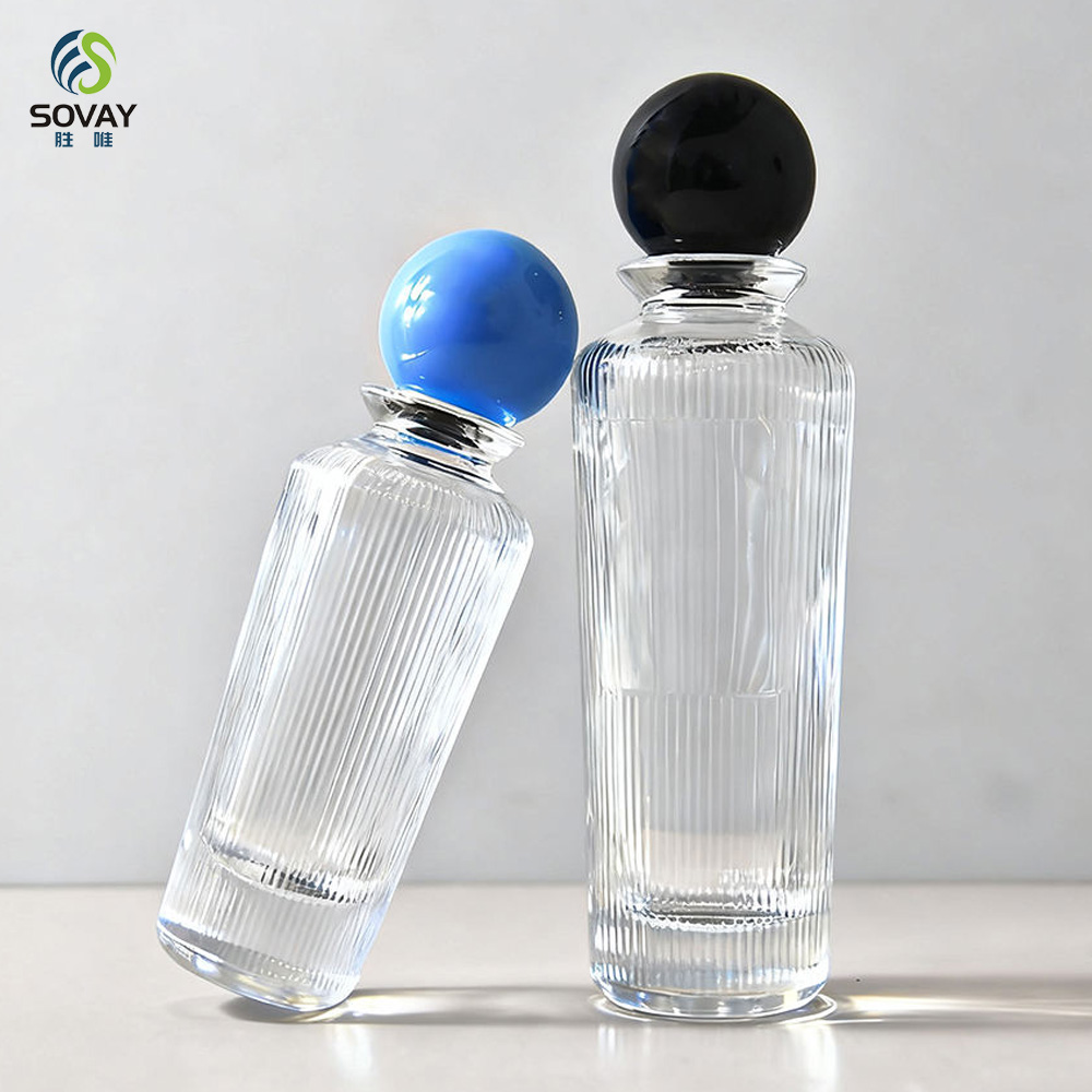 SP49 High-Permeability Straight Slender Glass Clear Empty Perfume Bottles 50ml 100ml 180ml with Vertical Stripe Labeling Area