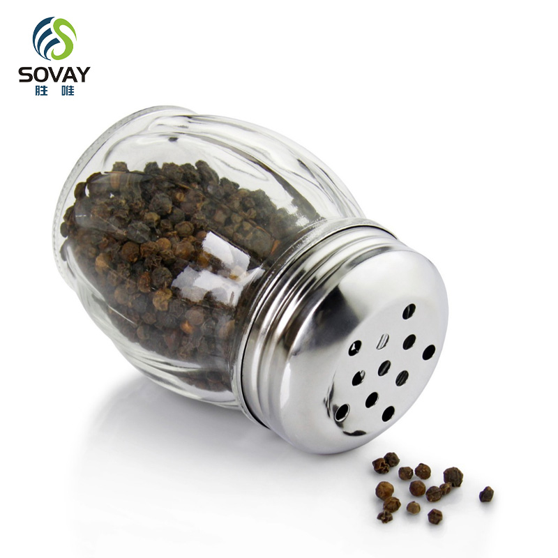 SG57N 6 Ounce Rippled Glass Spice Salt and Pepper Cheese Swirl Shaker with Perforated Top Stainless Steel Lid Restaurant Shakers