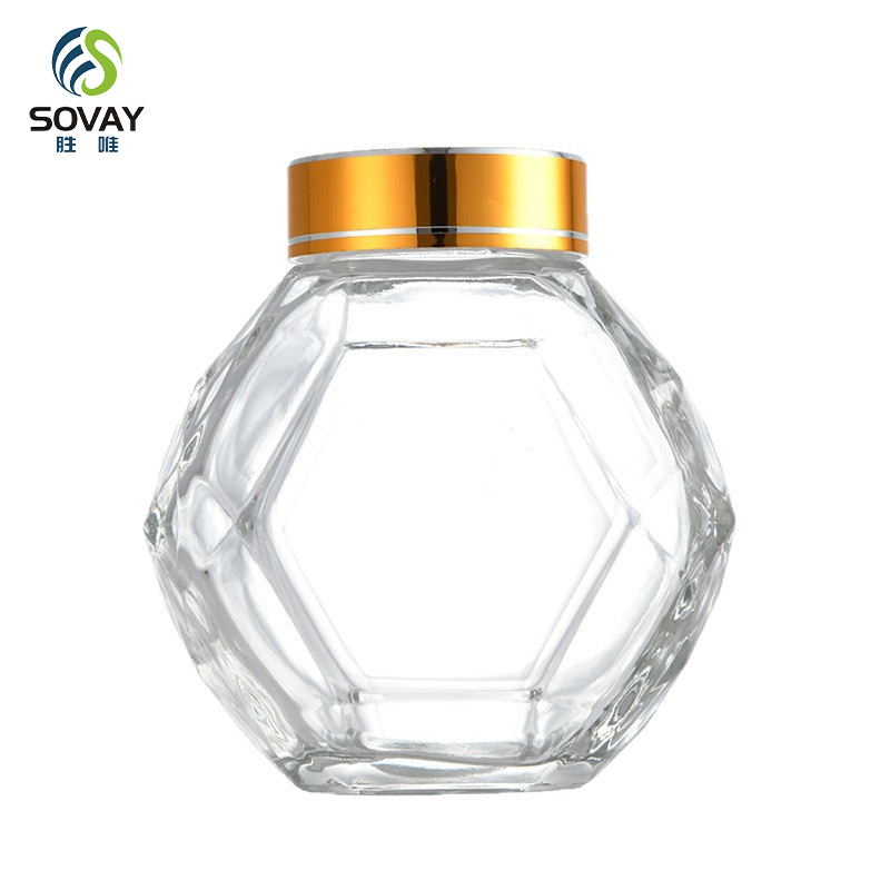 SG27N Customize 200ml 330ml Honey Glass Jar Candy Jar with Black Metal Lid