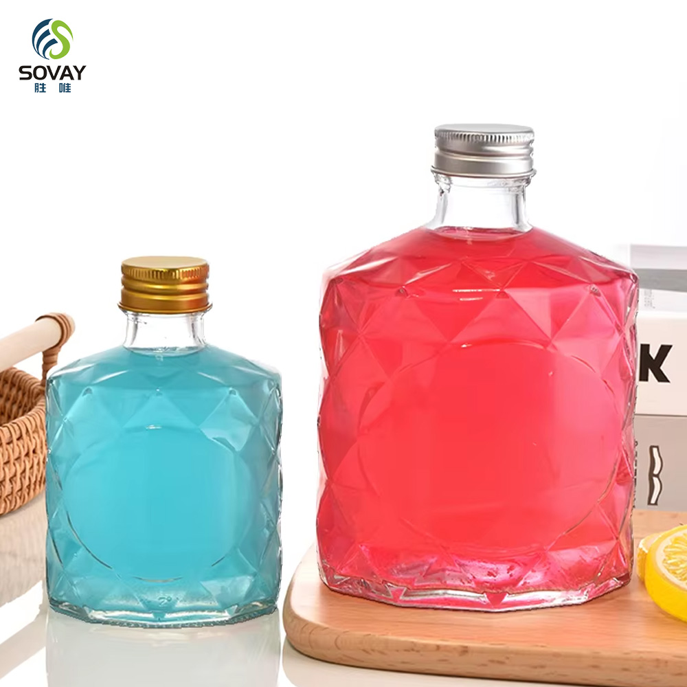 SW138N 50ml 100ml 200ml 250ml 350ml 500ml Empty Clear Fruit Juice Beverage Glassware Portable Wine Spirit Liquor Glass Bottle with Aluminum Cap