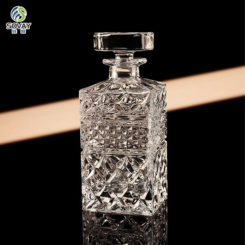 SW143N 700ml Diamond Cut Square Glass Whiskey Decanter for Liquor