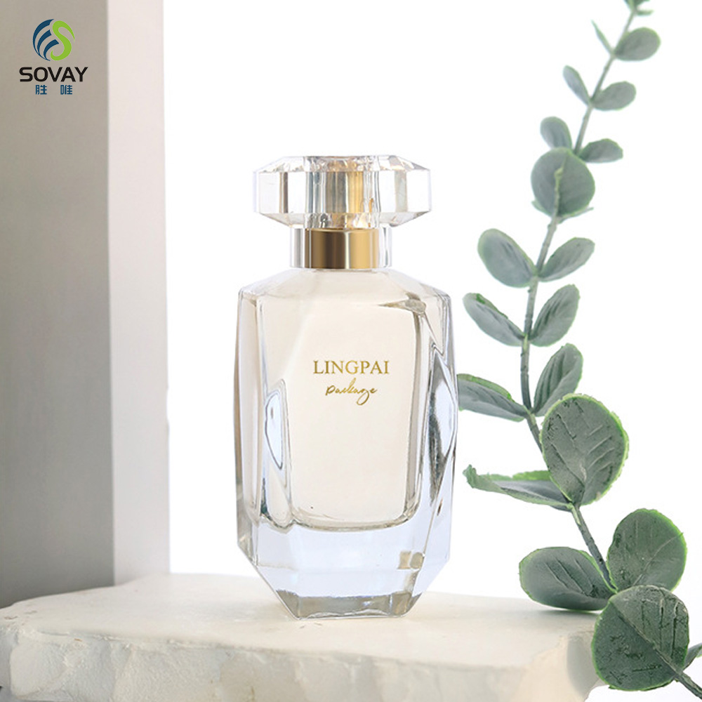 SP43 Luxury 100PCS Minimum Order Elegant 30ml/50ml/100ml Irregular Clear Glass Perfume Oil Bottle Pump Sprayer Cap Carton Box OEM/ODM