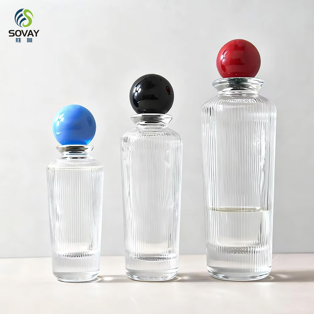 SP49 High-Permeability Straight Slender Glass Clear Empty Perfume Bottles 50ml 100ml 180ml with Vertical Stripe Labeling Area