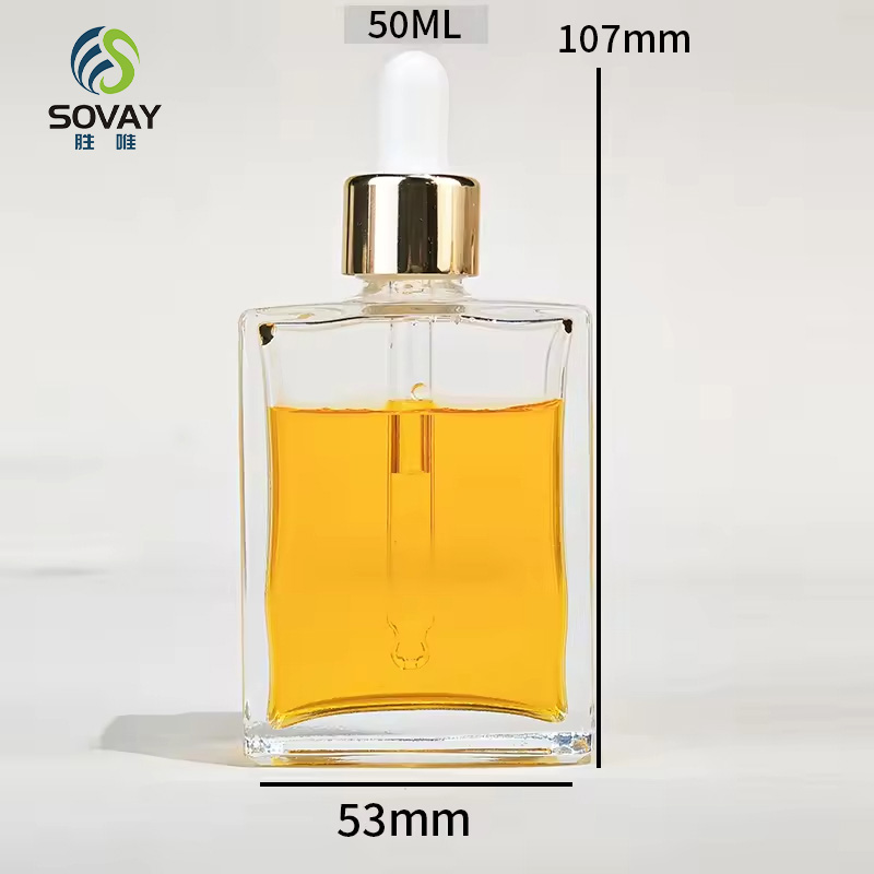 SE34N 30ml 50ml 100ml Square Glass Serum Dropper Bottles for Essential Oil with Gold Sliver Bamboo Cap