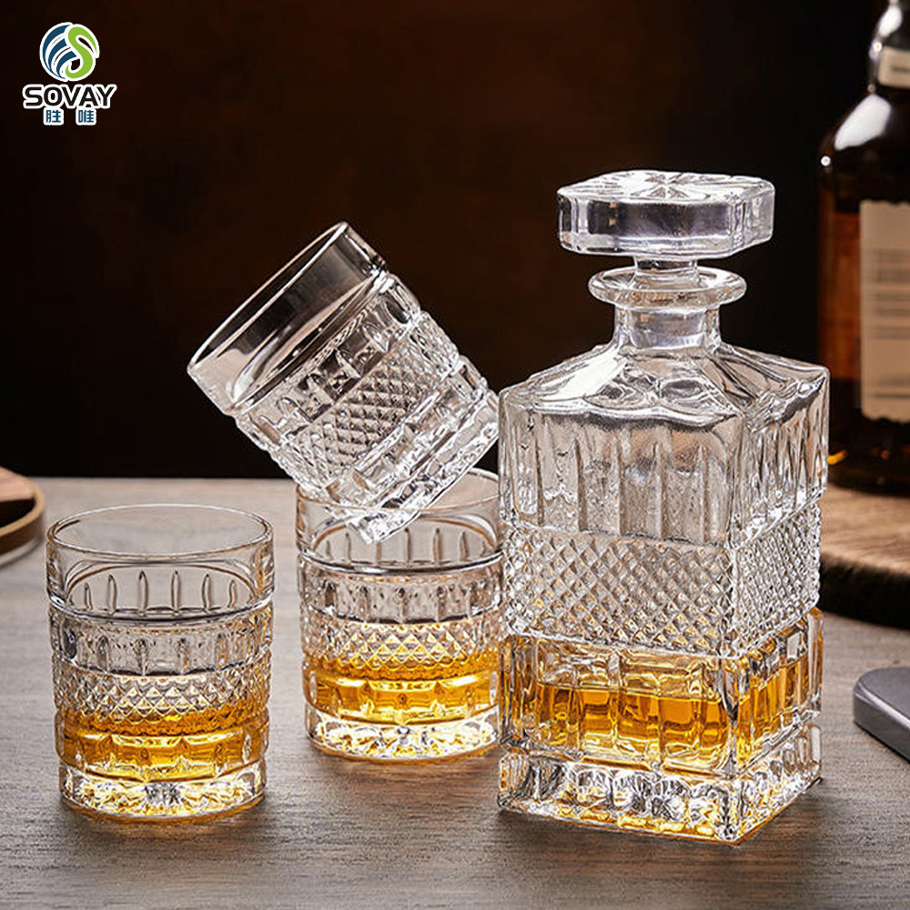 SW144N Lead-Free Classic Custom Textured 700ml Engrave Square Glass Liquor Whiskey Decanter for Gin Wine Alcohol