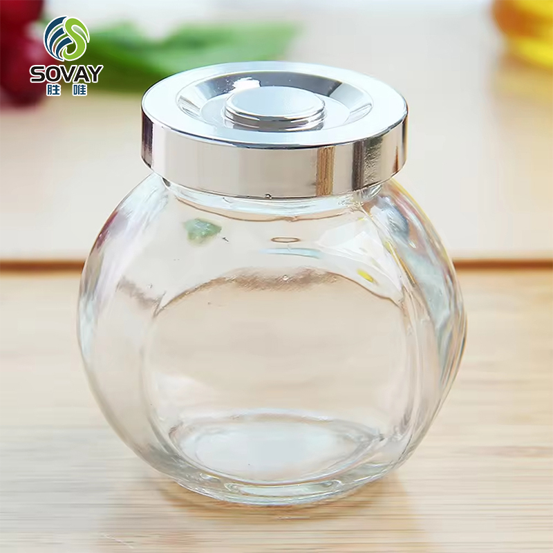 SG07 50ml 100ml 180ml 280ml 380ml 480ml 750ml Round Flat Drum Candy Food Jam Spice Herb Glass Jar with Plastic Lids