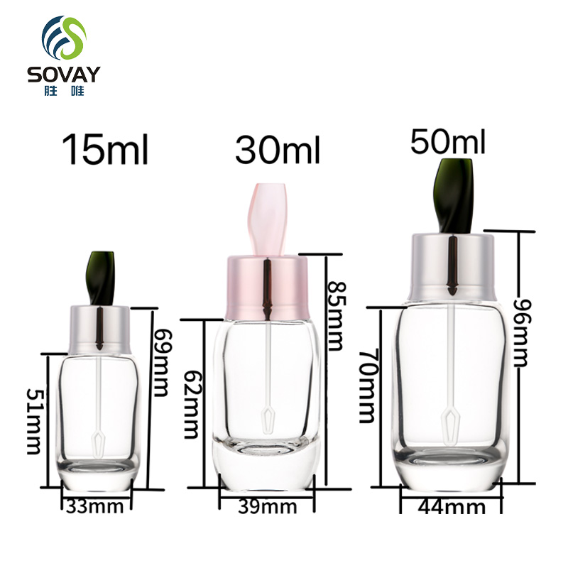 SE44 Famous Brand Premium Customizable 15ml 30ml 50ml Clear Green Glass Designs Bottles with Stirring Stick for Skin Care Serum Cream