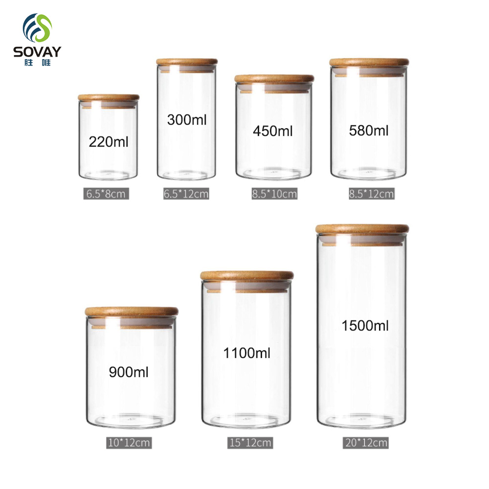 SG05 Borosilicate Glass Jars 2oz 3oz 4oz 5oz 6oz 10oz with Natural Bamboo Lid