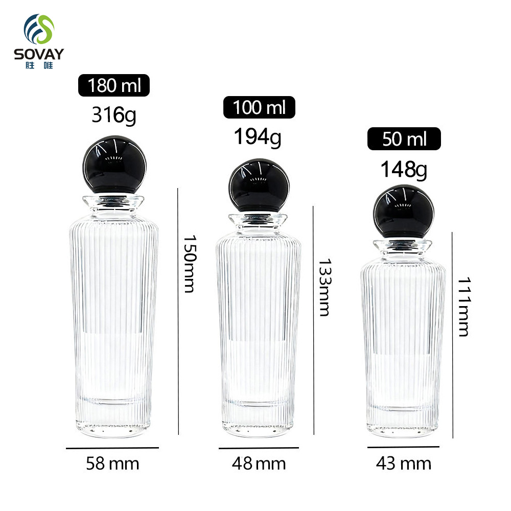 SP49 High-Permeability Straight Slender Glass Clear Empty Perfume Bottles 50ml 100ml 180ml with Vertical Stripe Labeling Area