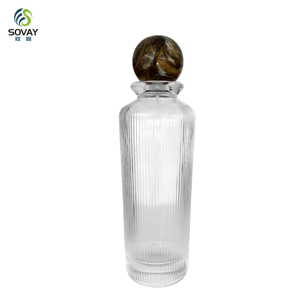 SP49 High-Permeability Straight Slender Glass Clear Empty Perfume Bottles 50ml 100ml 180ml with Vertical Stripe Labeling Area