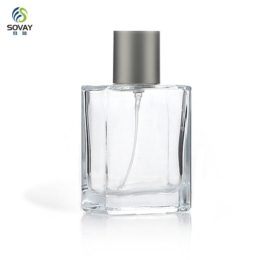 SP40 30ml 50ml 100ml Refillable Empty Square Clear Glass Perfume Atomizer Bottle Travel Perfume Spray Bottles with Wooden Cap