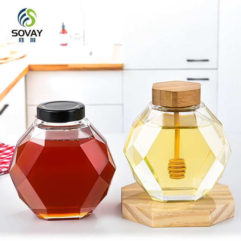 SG27N Customize 200ml 330ml Honey Glass Jar Candy Jar with Black Metal Lid