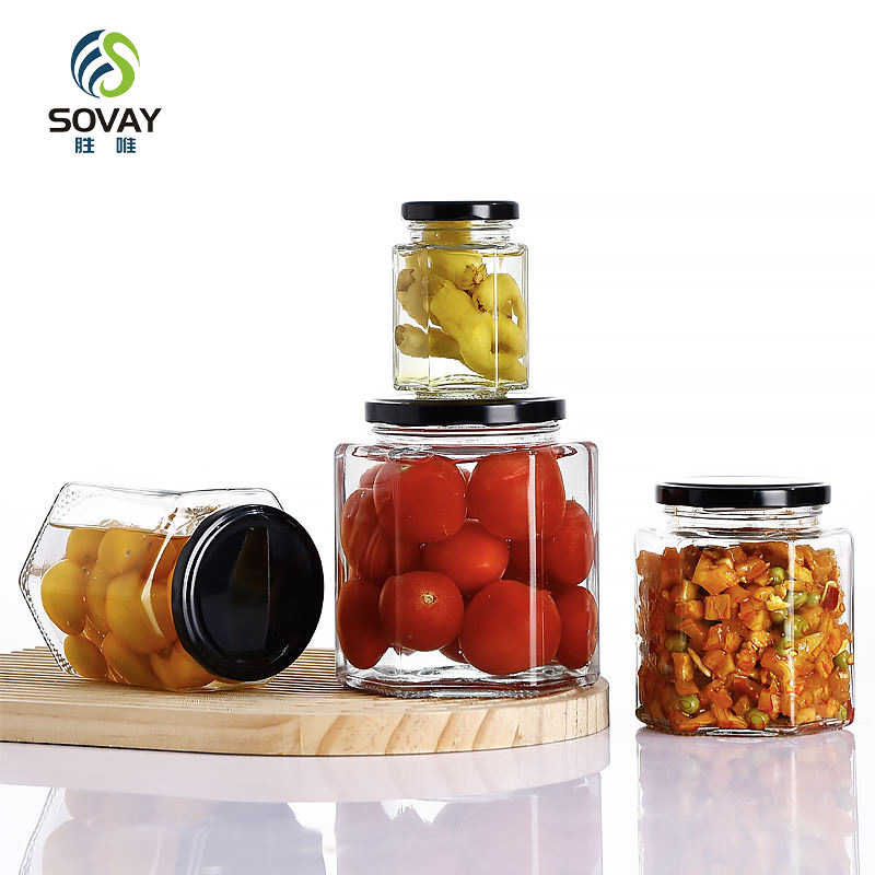 SG17 Sample Provided 45ml 100ml 180ml 280ml 380ml 500ml 730ml Hexagonal Honey Glass Jar Jam Jar with Lid