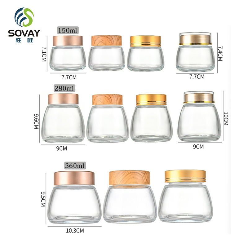 SG43N Custom Acacia Wood Lid Wide Mouth Clear Borosilicate Glass Jar with Thread Lid