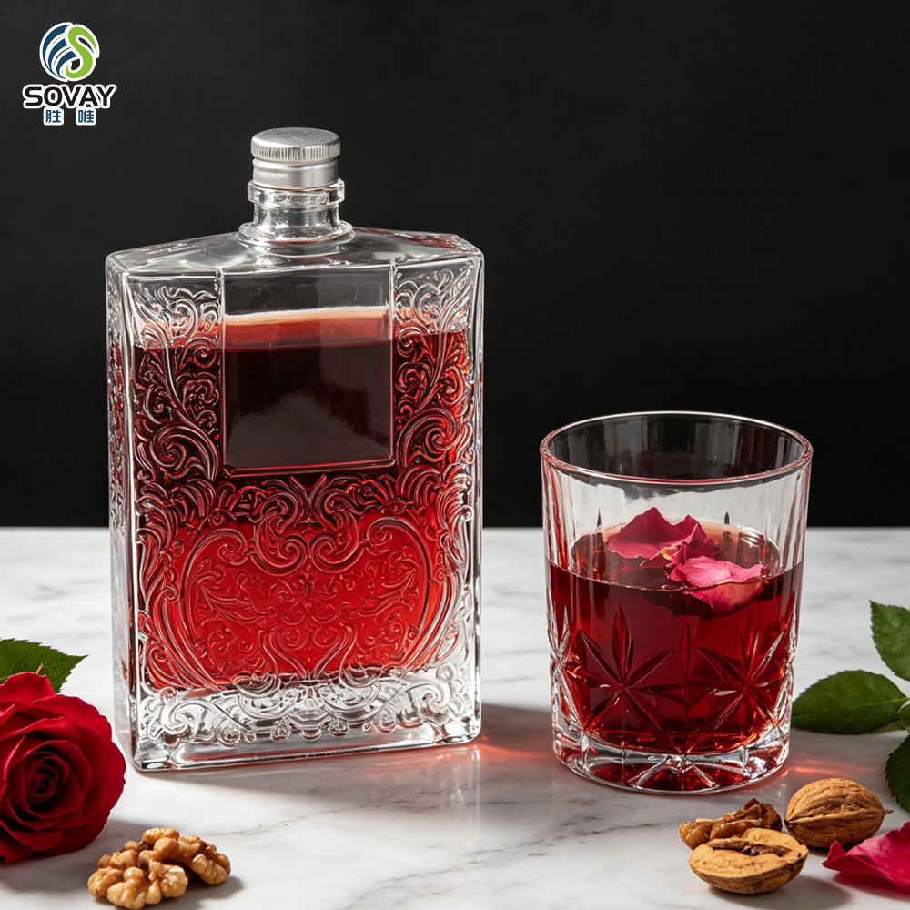 SW160 Wholesale Brandy Sake Whisky Rum Clear 500ml Square Empty Glass Liquor Wine Vodka Spirit Bottle with Cork Lid