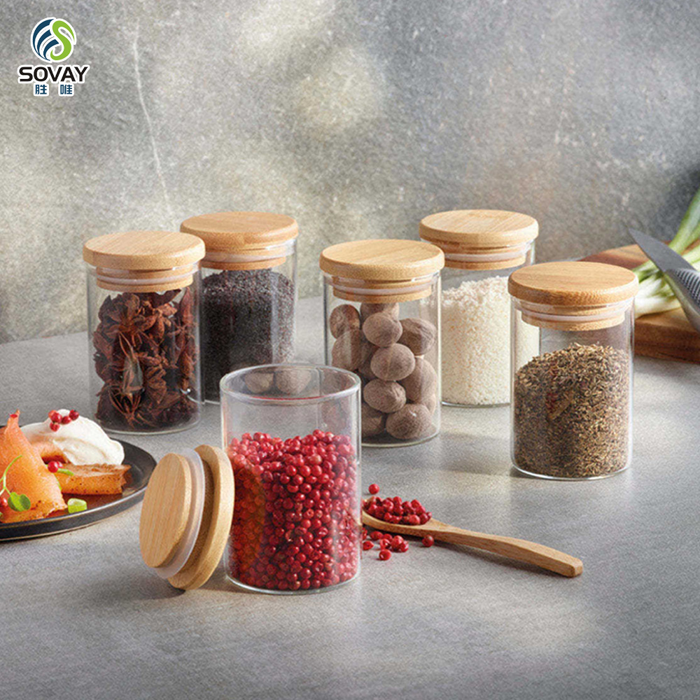 SG05 Borosilicate Glass Jars 2oz 3oz 4oz 5oz 6oz 10oz with Natural Bamboo Lid