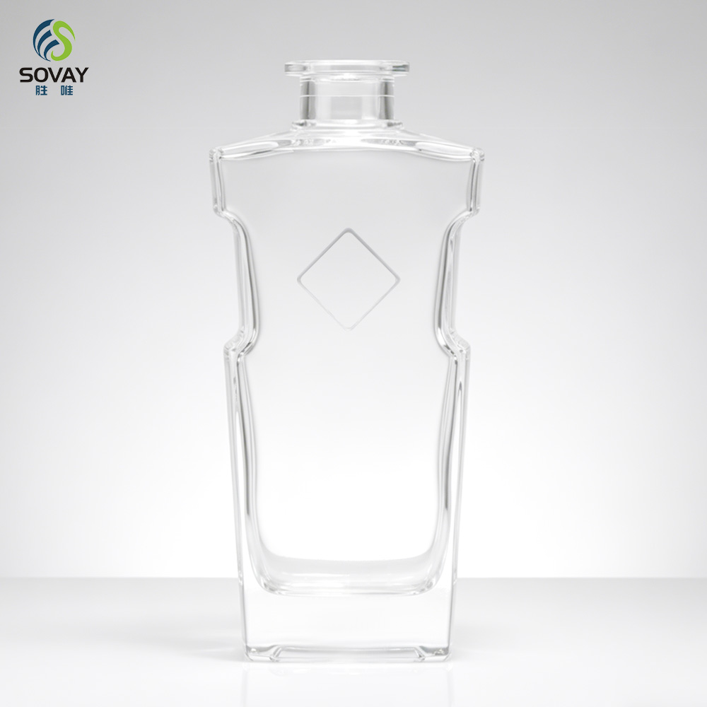 SW168 Antique Embossed Custom Logo Empty Transparent Alcohol Glass Bottle 500ml