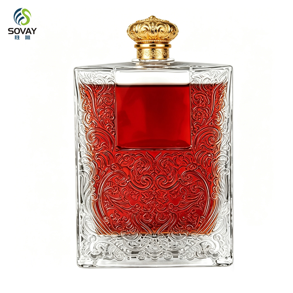 SW160 Wholesale Brandy Sake Whisky Rum Clear 500ml Square Empty Glass Liquor Wine Vodka Spirit Bottle with Cork Lid