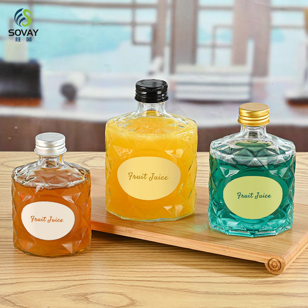 SW138N 50ml 100ml 200ml 250ml 350ml 500ml Empty Clear Fruit Juice Beverage Glassware Portable Wine Spirit Liquor Glass Bottle with Aluminum Cap