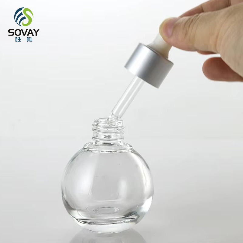 SE48N Luxury 10ml 20ml 30ml 50ml Clear Round Essential Oil Glass Dropper Bottle Serum Bottle with Gold Silver Collar Dropper Cap