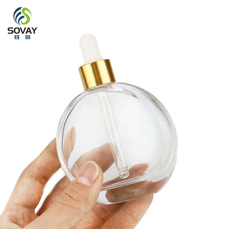 SE47 50ml 60ml Flat Round Oblate Clear Thick Bottom Glass Oil Serum Dropper Bottle for Essential Oil