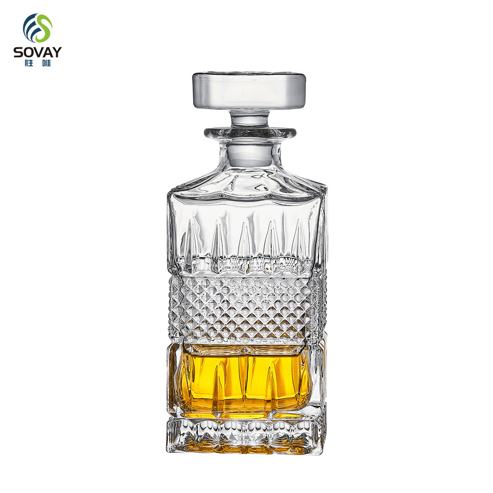SW144N Lead-Free Classic Custom Textured 700ml Engrave Square Glass Liquor Whiskey Decanter for Gin Wine Alcohol