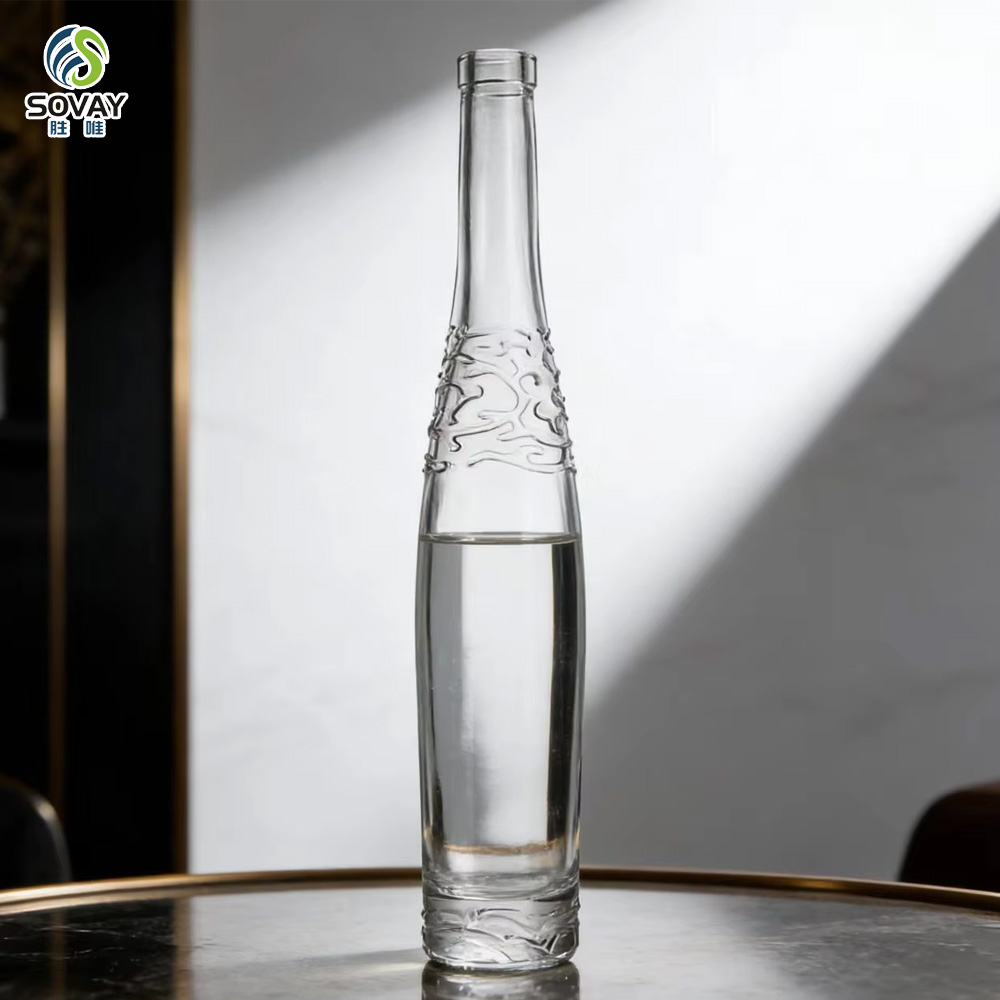 SW166 Evian 250ml Mini Glass Bottles Round Flat Shape with Cork Sealing for Tequila Cocktail Bitters Brandy