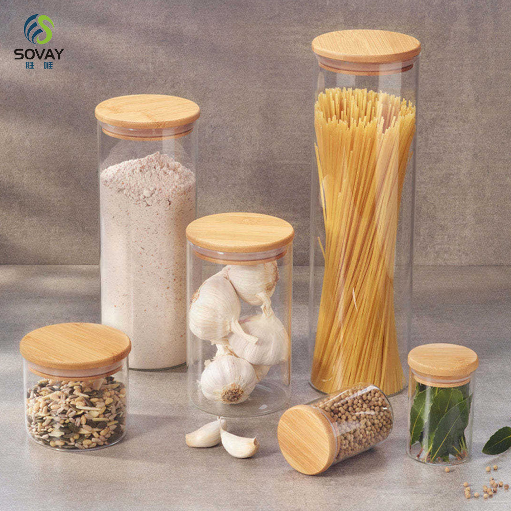 SG05 Borosilicate Glass Jars 2oz 3oz 4oz 5oz 6oz 10oz with Natural Bamboo Lid