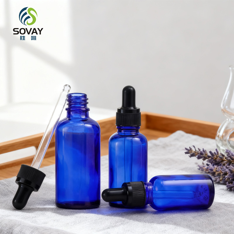 SE37 5ml 10ml 15ml 20ml 30ml 50ml 100ml Blue Glass Essential Oil Aluminum Dropper Bottles