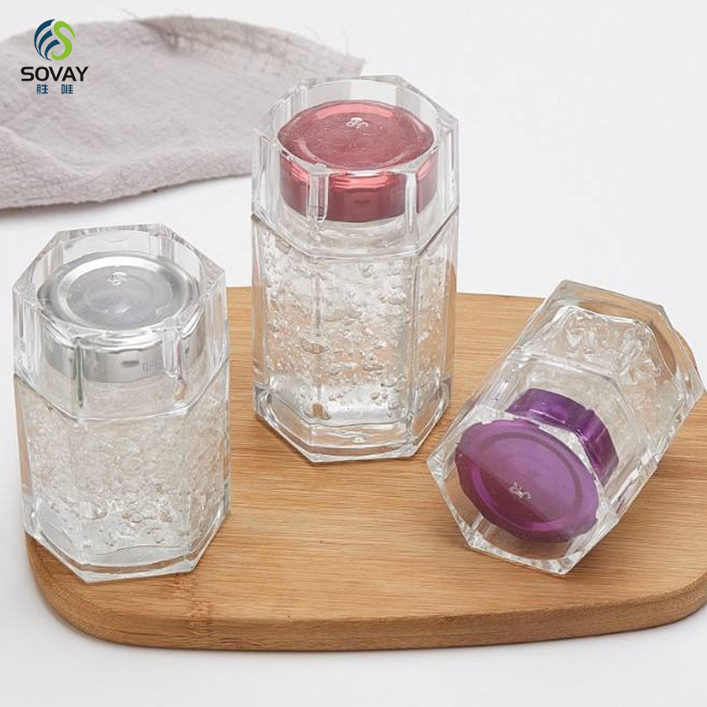 SG09 Wholesale Frost-Handled Bird's Nest Bottle Hexagonal Saffron Storage Jar Honey Glass Metal Cover Screw Cap Flat
