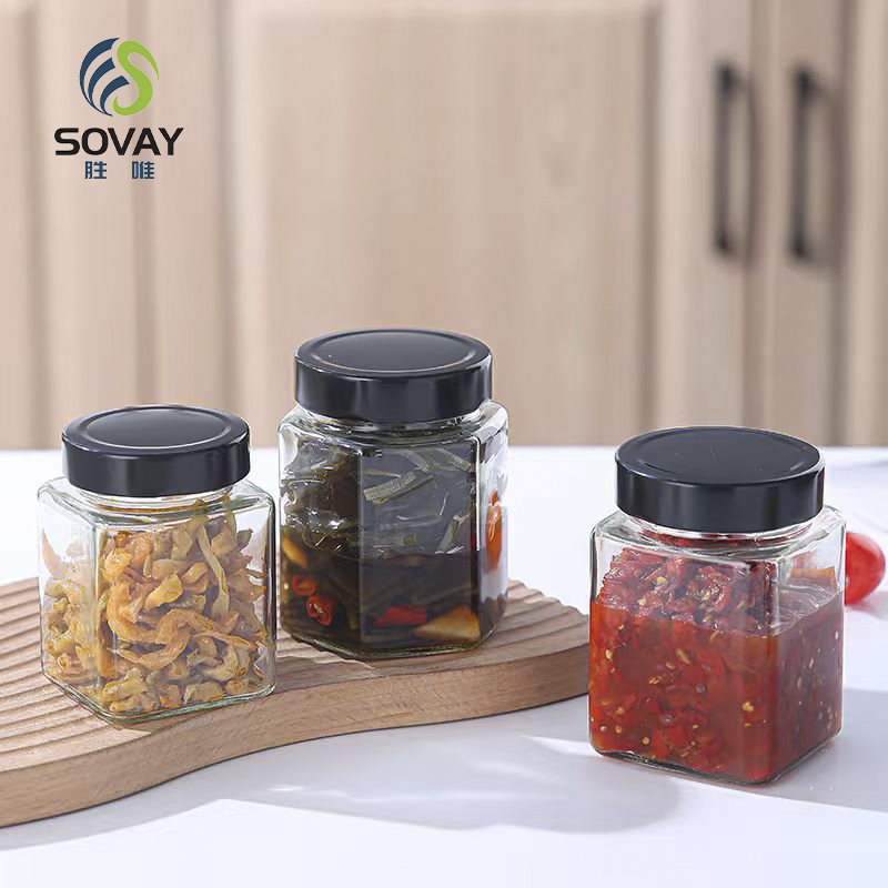 SG01 Hot Selling Classic Multi-Capacity Glass Jar Square Glass Jars for Spice Jam Food with Metal Lid