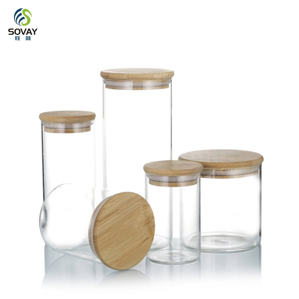 SG05 Borosilicate Glass Jars 2oz 3oz 4oz 5oz 6oz 10oz with Natural Bamboo Lid