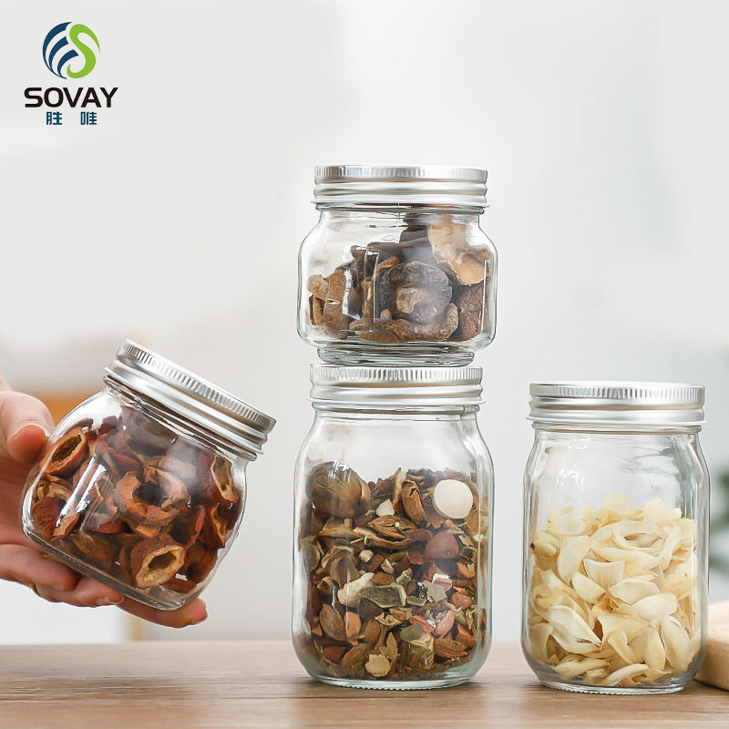 SG61N Wholesale 150ml 250ml 380ml 500ml 750ml 1000ml Food Safe Empty Glass Mason Jar Wide Mouth Jar with Lids