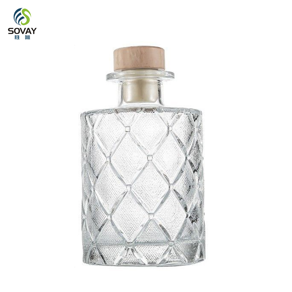 SW147N 200ml Clear Cylinder Reed Diffuser Glass Bottle with Cork-Sealed Empty Essential Oil Diffuser for Liquid Soap