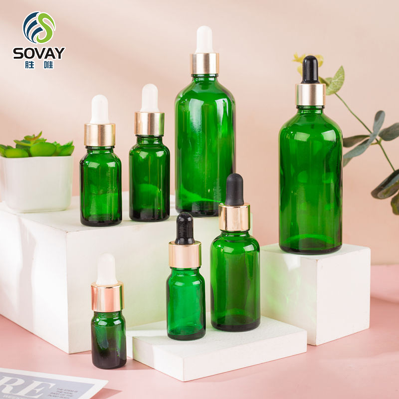SE49 Wholesale 5ml 10ml 15ml 20ml 30ml 50ml 100ml Green Serum Essential Oil Glass Dropper Bottles