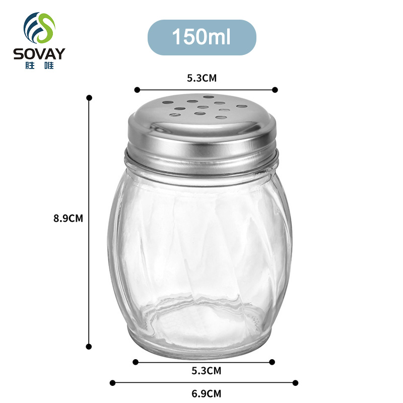 SG57N 6 Ounce Rippled Glass Spice Salt and Pepper Cheese Swirl Shaker with Perforated Top Stainless Steel Lid Restaurant Shakers
