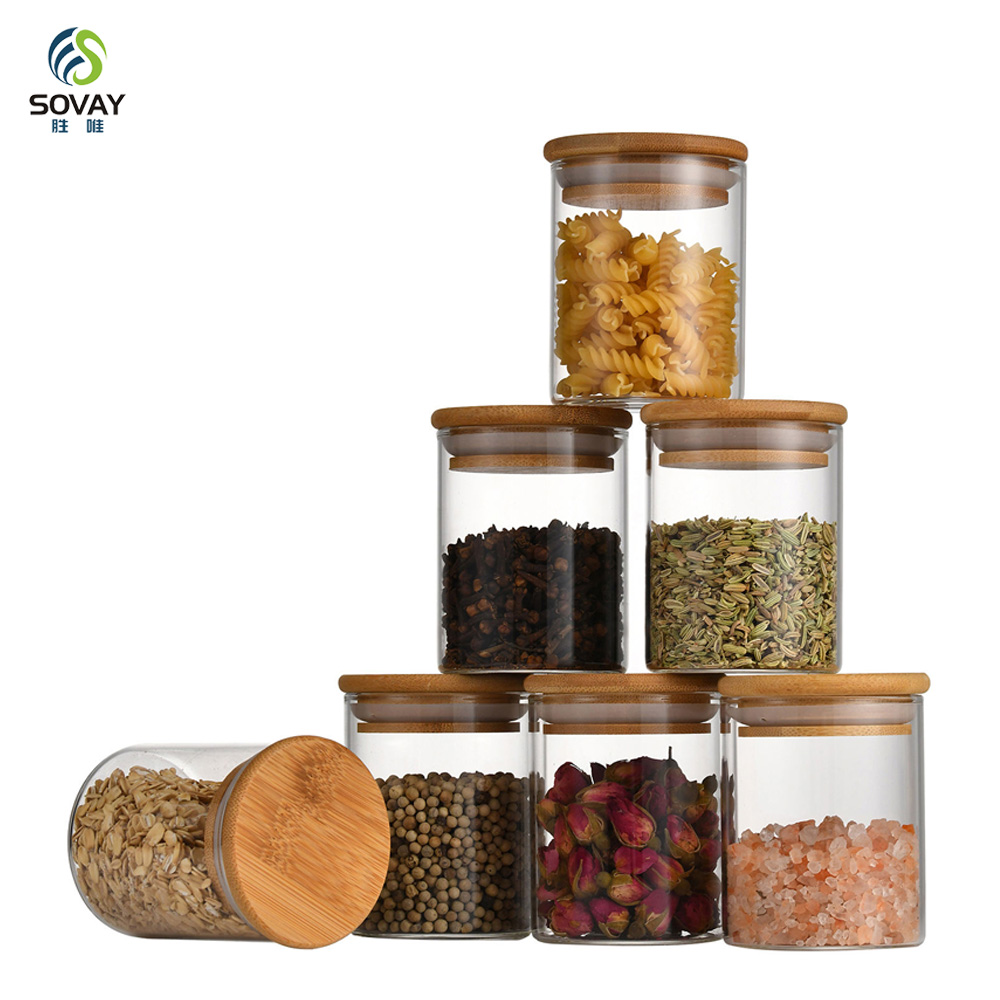 SG05 Borosilicate Glass Jars 2oz 3oz 4oz 5oz 6oz 10oz with Natural Bamboo Lid