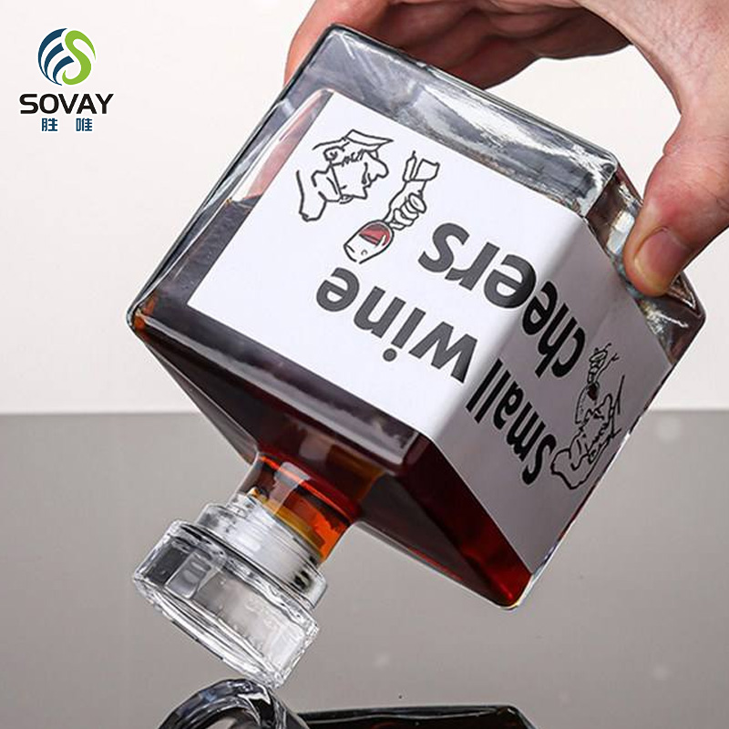 SW126N Custom Label 250ml 500ml Square Shaped Glass Wine Bottle Glass Liquor Bottle with Cork Stopper for Tequila Vodka Spirit Whisky