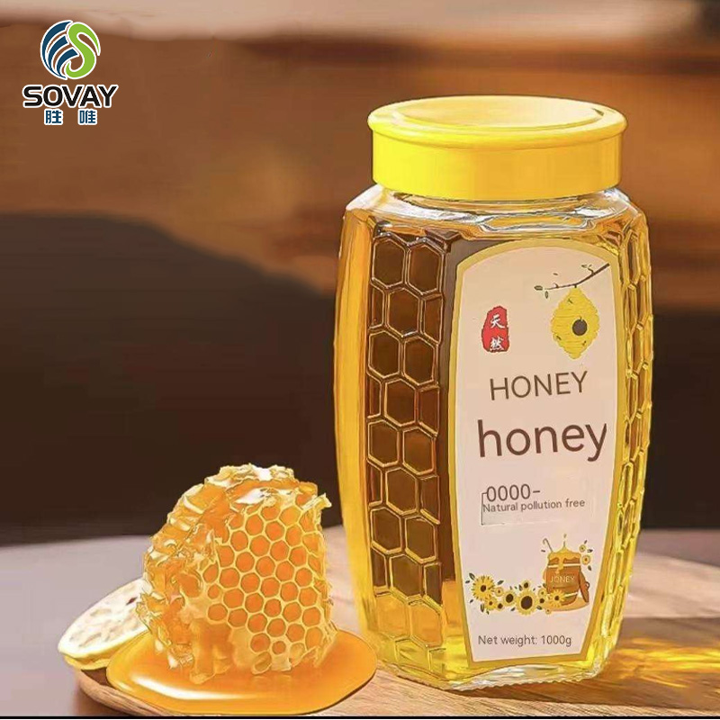 SG56N Wholesale Hexagonal Empty Glass Honey Jar New Popular Honeycomb Honey Jar with Screw Cap 380ml 500ml 730ml