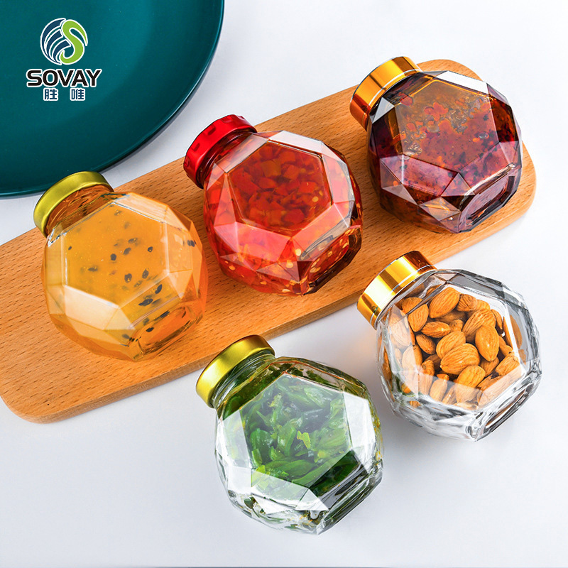 SG27N Customize 200ml 330ml Honey Glass Jar Candy Jar with Black Metal Lid