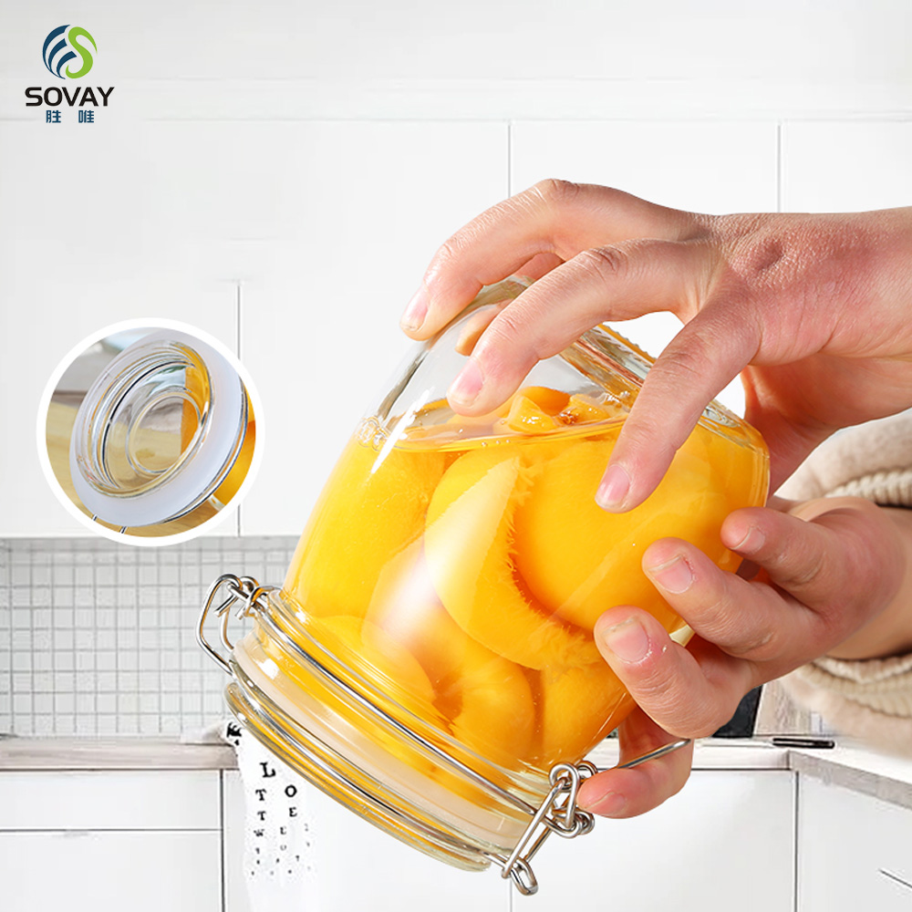 SG06 Jam Jar Airtight Glass with Stainless Steel Clip 125ml 280ml 380ml 500ml 750ml 1000ml 1500ml 2000ml 3000ml Storage Bottles & Jars Cover