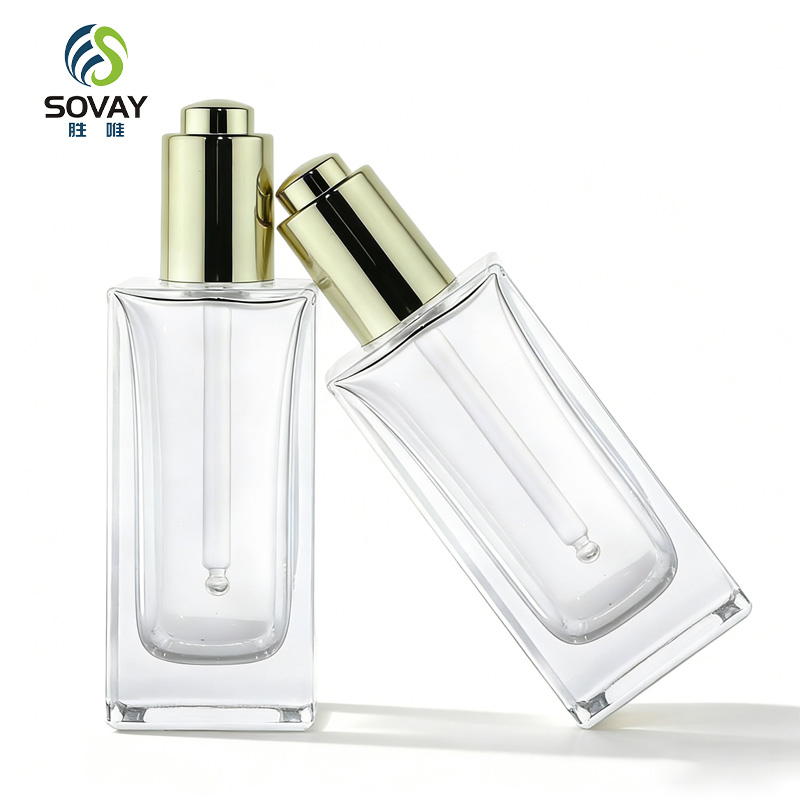 SE43-1 Luxury Guangzhou Factory Outlet Clear 5ml 10ml 15ml 20ml 30ml 50ml Transparent Flat Square Rectangle Emulsion Oil Dropper Glass Bottles